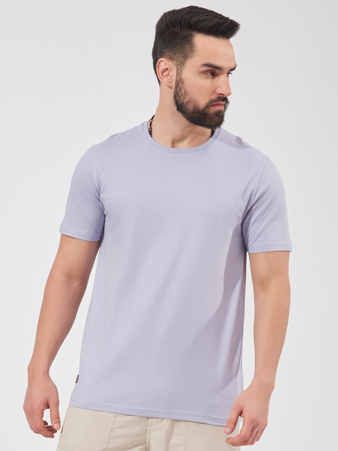 

Maniac Round Neck Short Sleeves Pure Cotton Slim Fit T-shirt, Lavender