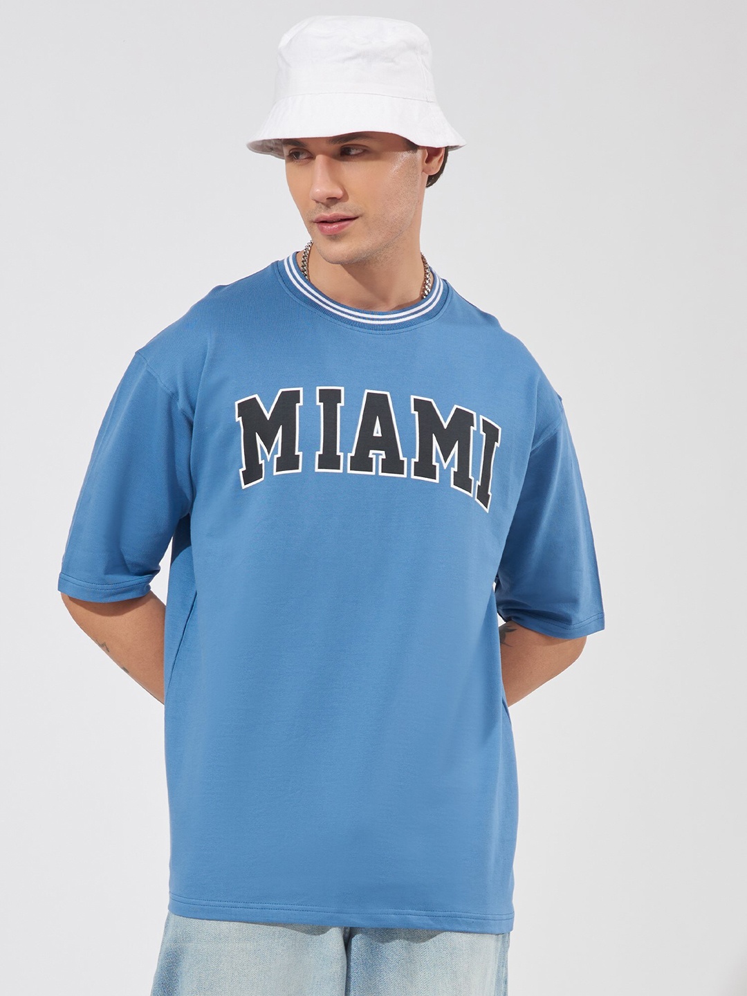

Maniac Typography Round Neck Pure Cotton Boxy Fit T-shirt, Blue