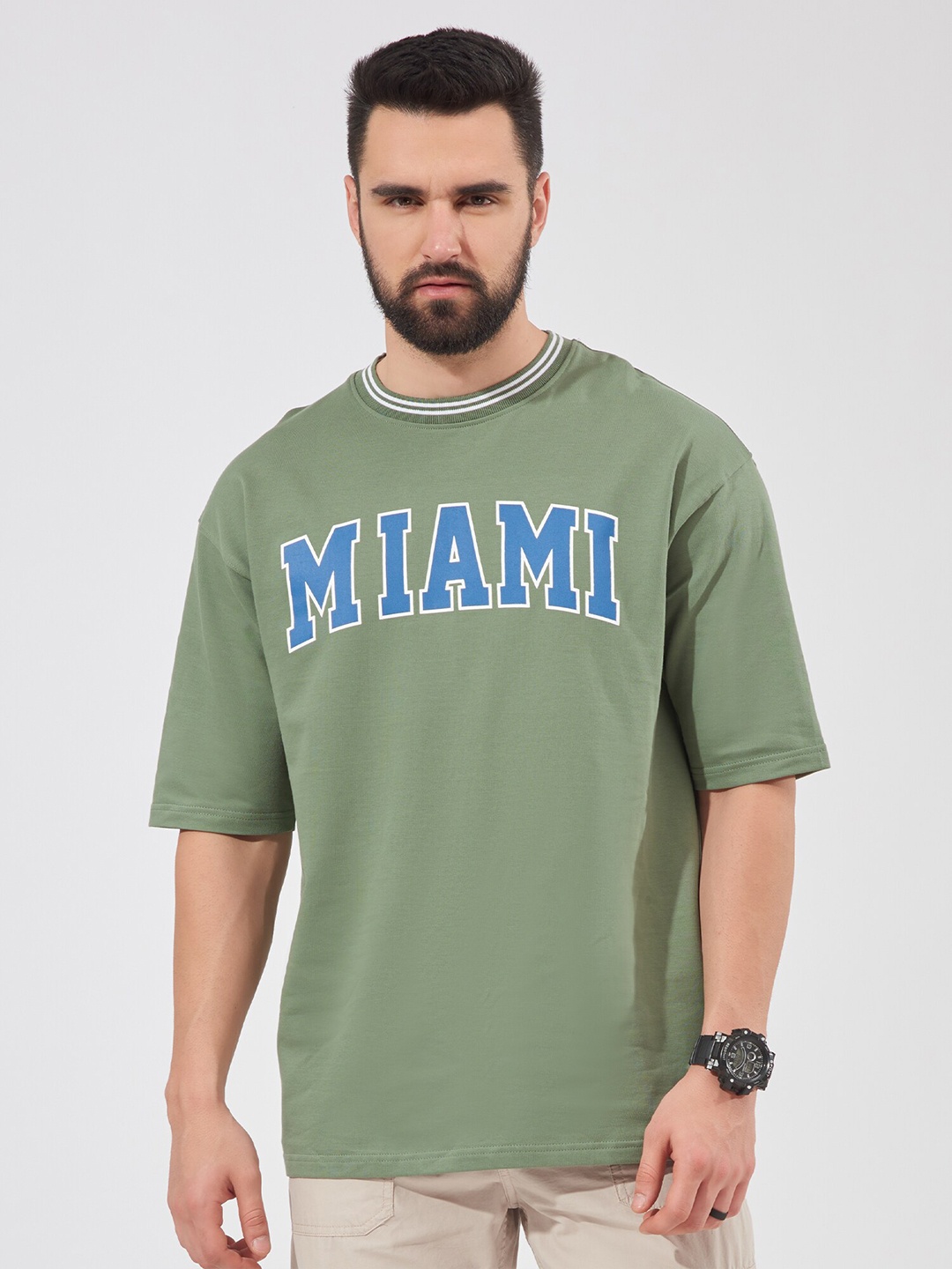 

Maniac Typography Pure Cotton Oversized Fit T-shirt, Green