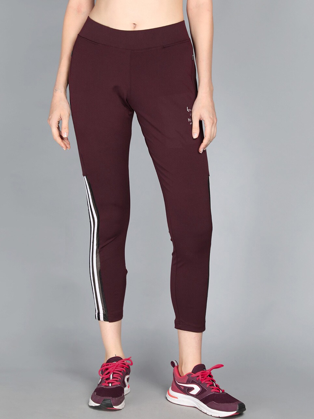 

NEVA Women Striped Detail Mid-Rise Ankle-Length Breathable Track Pants, Brown
