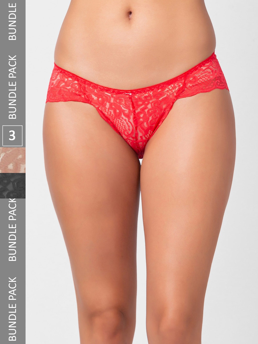 

NOIRA Women Pack of 3 Self Design Assorted Mid-Rise Lace Hipster Briefs