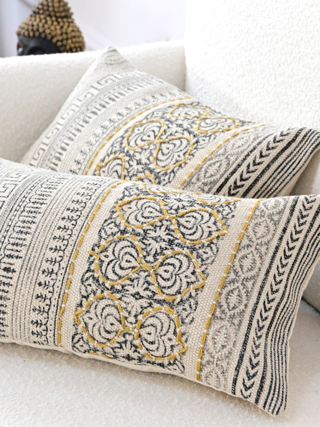 

Art Avenue Green & Beige Self Design Rectangle Cotton Cushion Cover