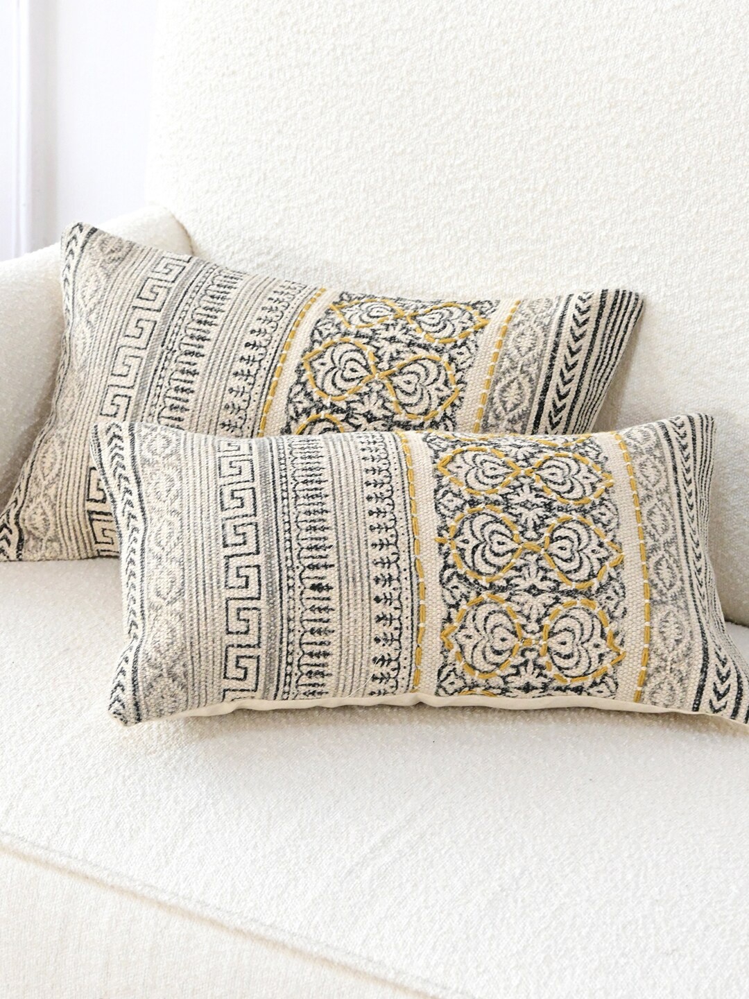 

Art Avenue Beige & Grey Embroidered Rectangle Cotton Cushion Cover