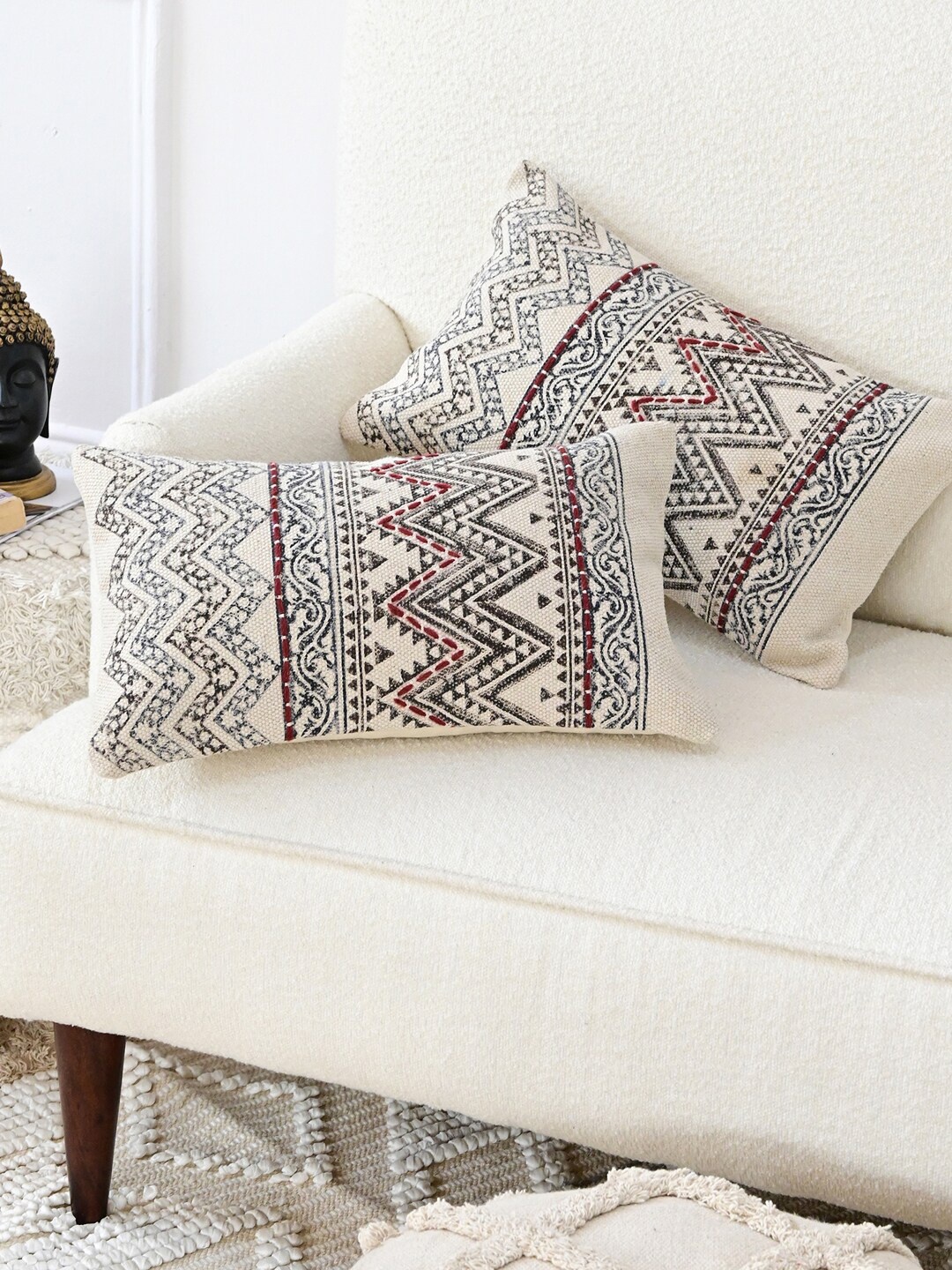 

Art Avenue Beige & Black Embroidered Rectangle Cotton Cushion Cover