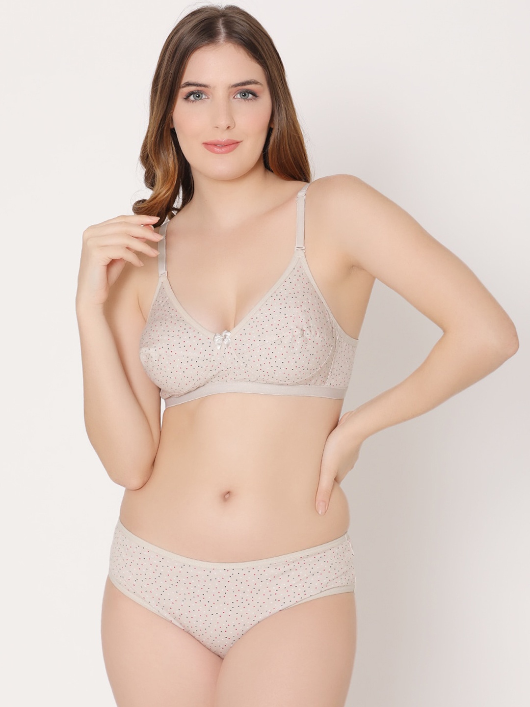 

Bodycare Printed Non-Padded Non-Wired Cotton Lingerie Set, Beige