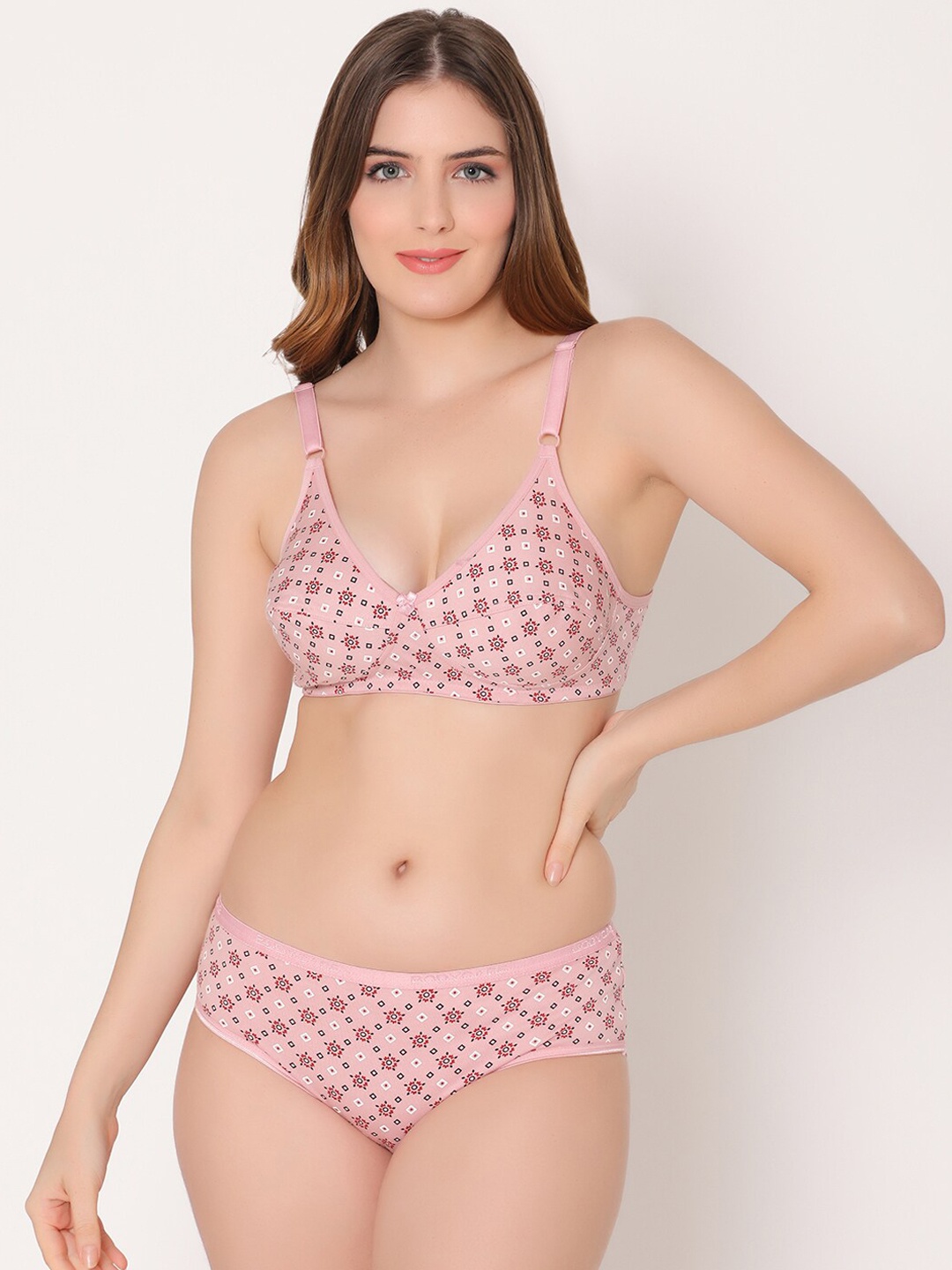 

Bodycare Printed Combed Cotton Lingerie Set, Pink