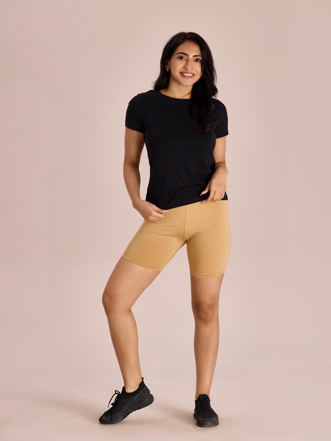 

Go Colors Women Slim Fit Mid-Rise Cycling Sports Shorts, Beige