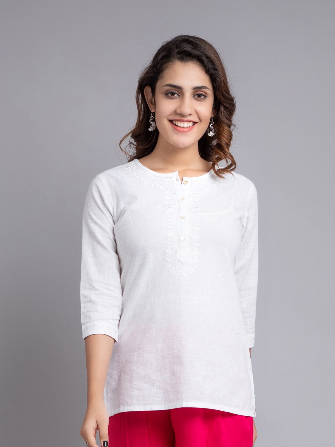 

SUTI Cotton Embroidered Top, White