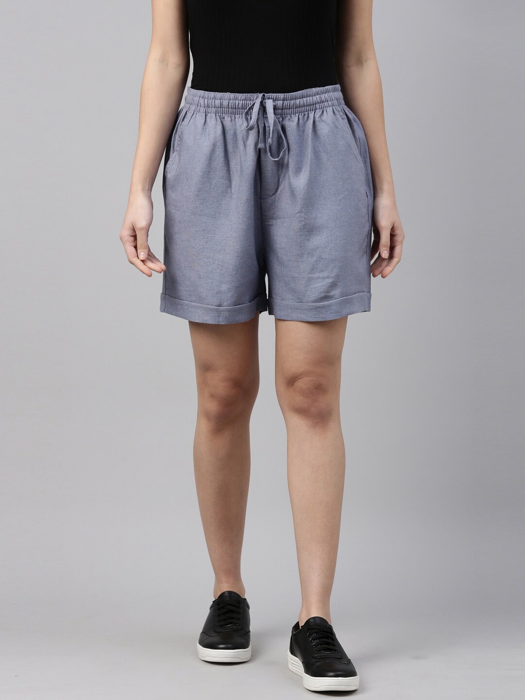 

Go Colors Women High-Rise Knitted Lounge Shorts, Blue