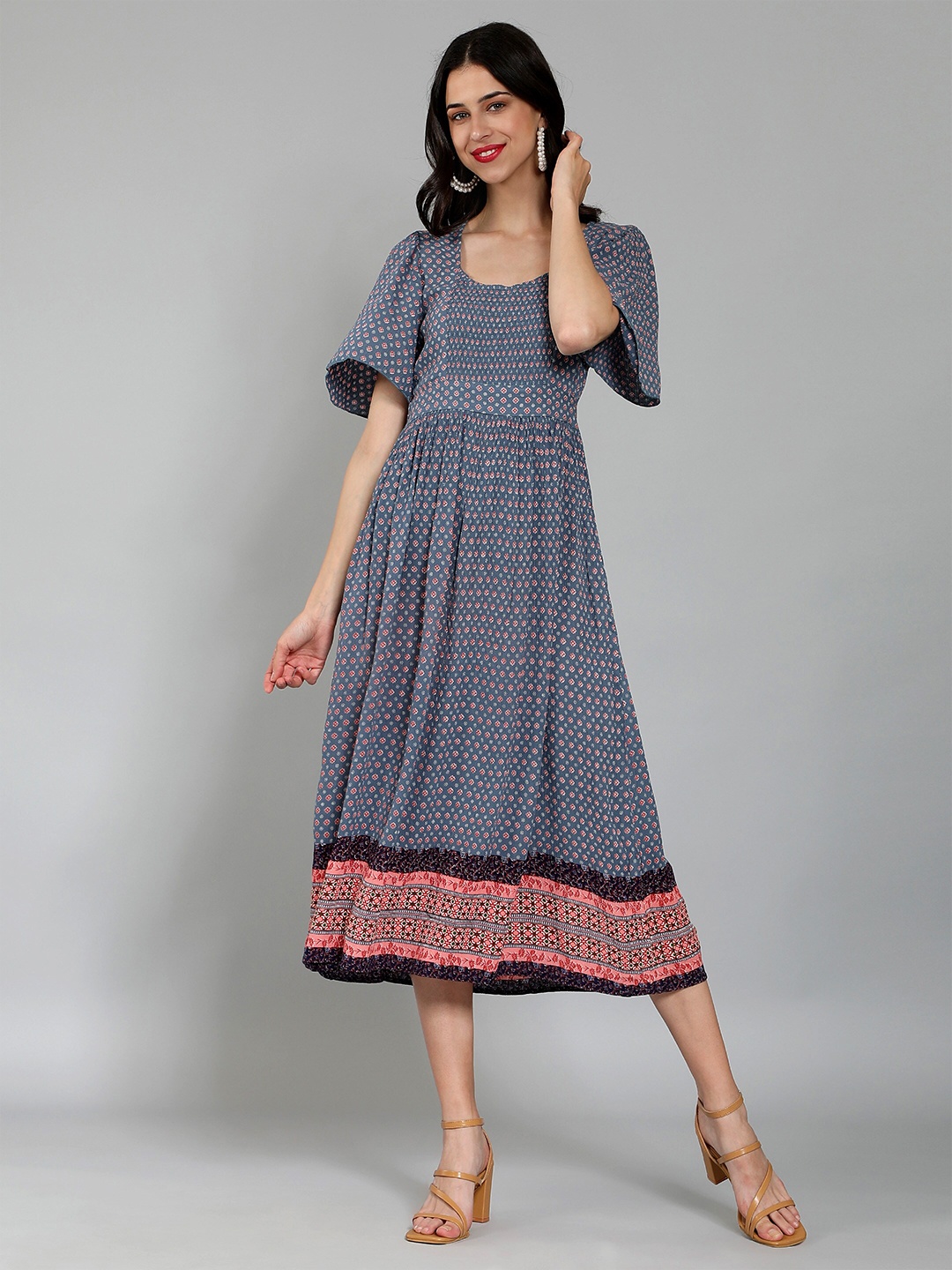 

DEBONATELLA Floral Print A-Line Midi Dress, Blue