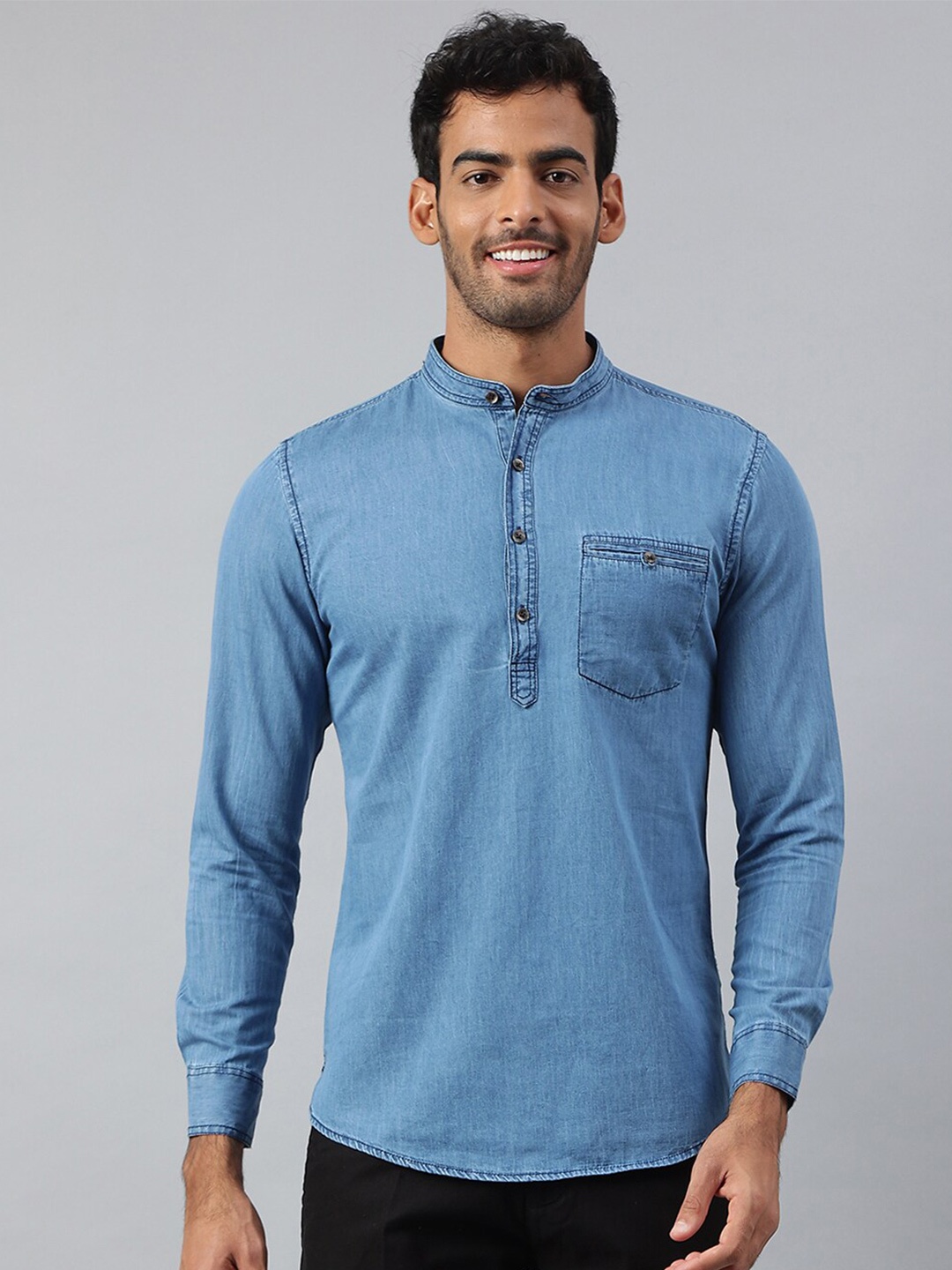 

MR BUTTON Slim Fit Opaque Cotton Casual Shirt, Blue