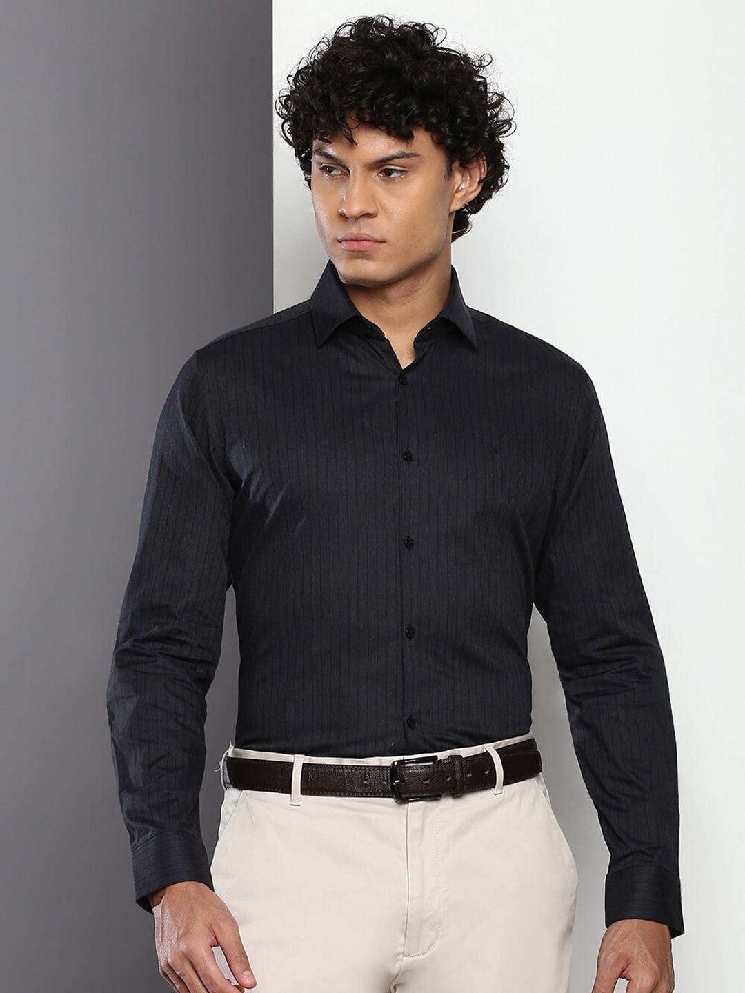 

Calvin Klein Jeans Slim Fit Checked Oxford Weave Pure Cotton Formal Shirt, Black