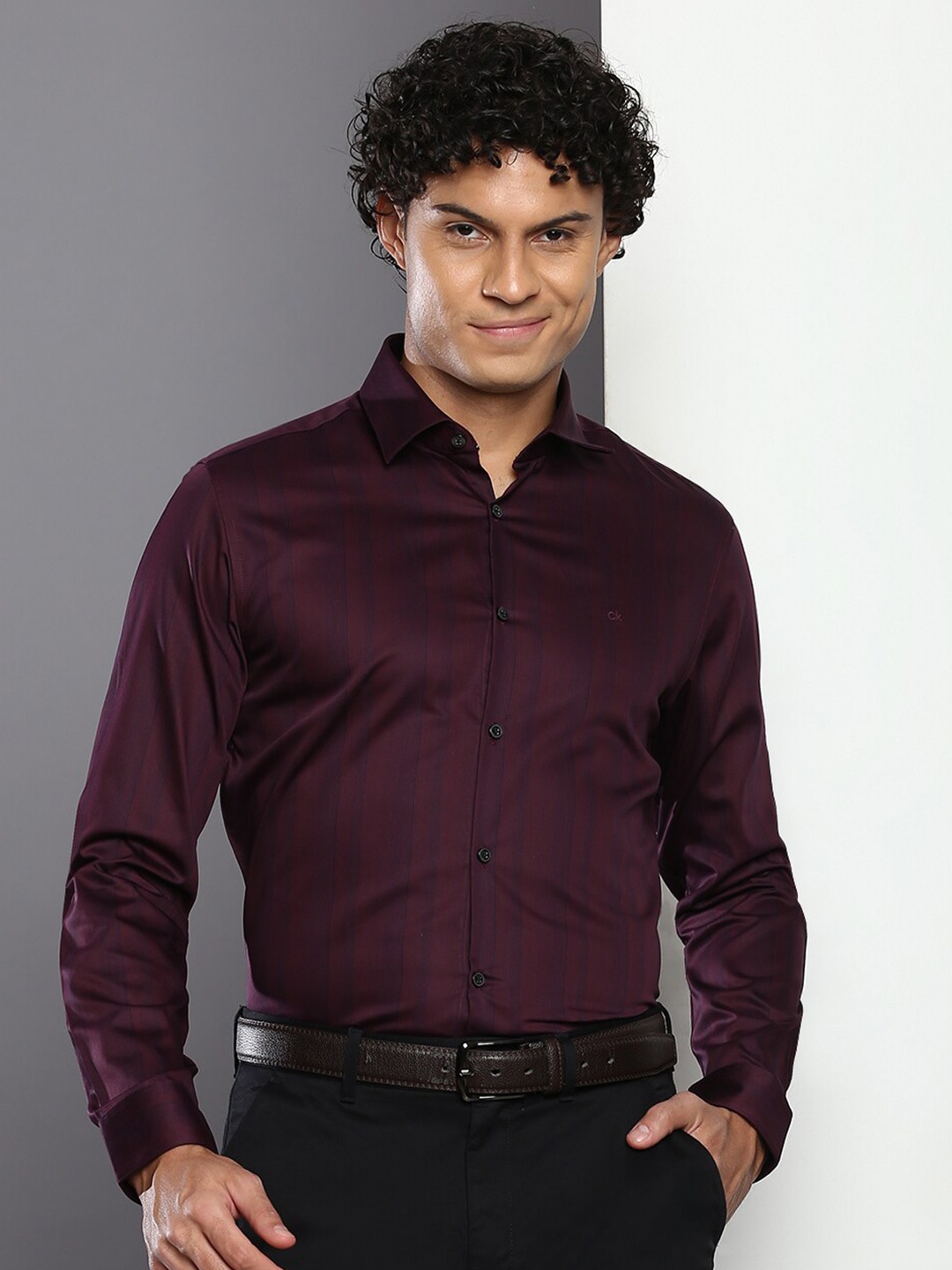 

Calvin Klein Jeans Striped Formal Pure Cotton Shirt, Purple