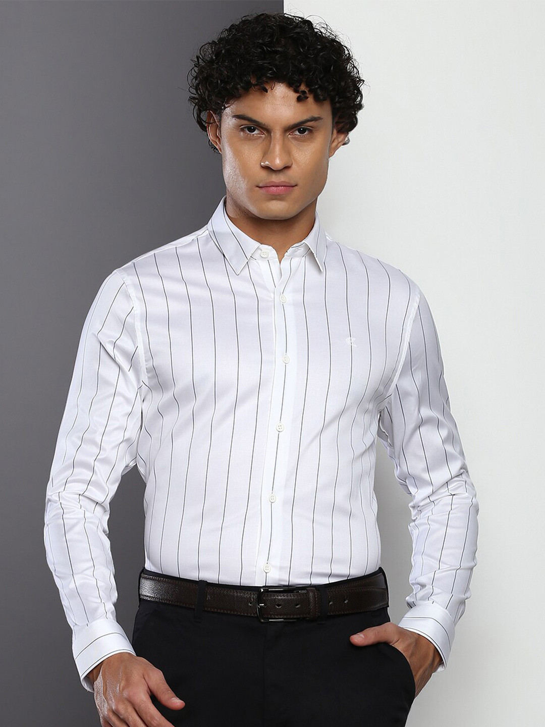 

Calvin Klein Jeans Slim Fit Striped Twill Weave Formal Shirt, White