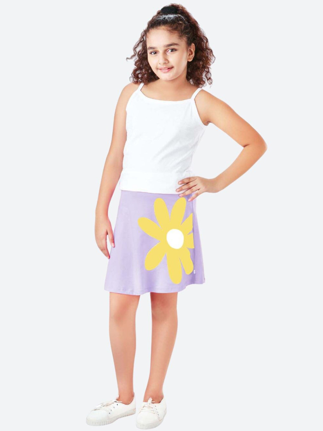 

You Got Plan B Kids Girls Printed Pure Cotton A-Line Skirt with Attached Shorts, Lavender