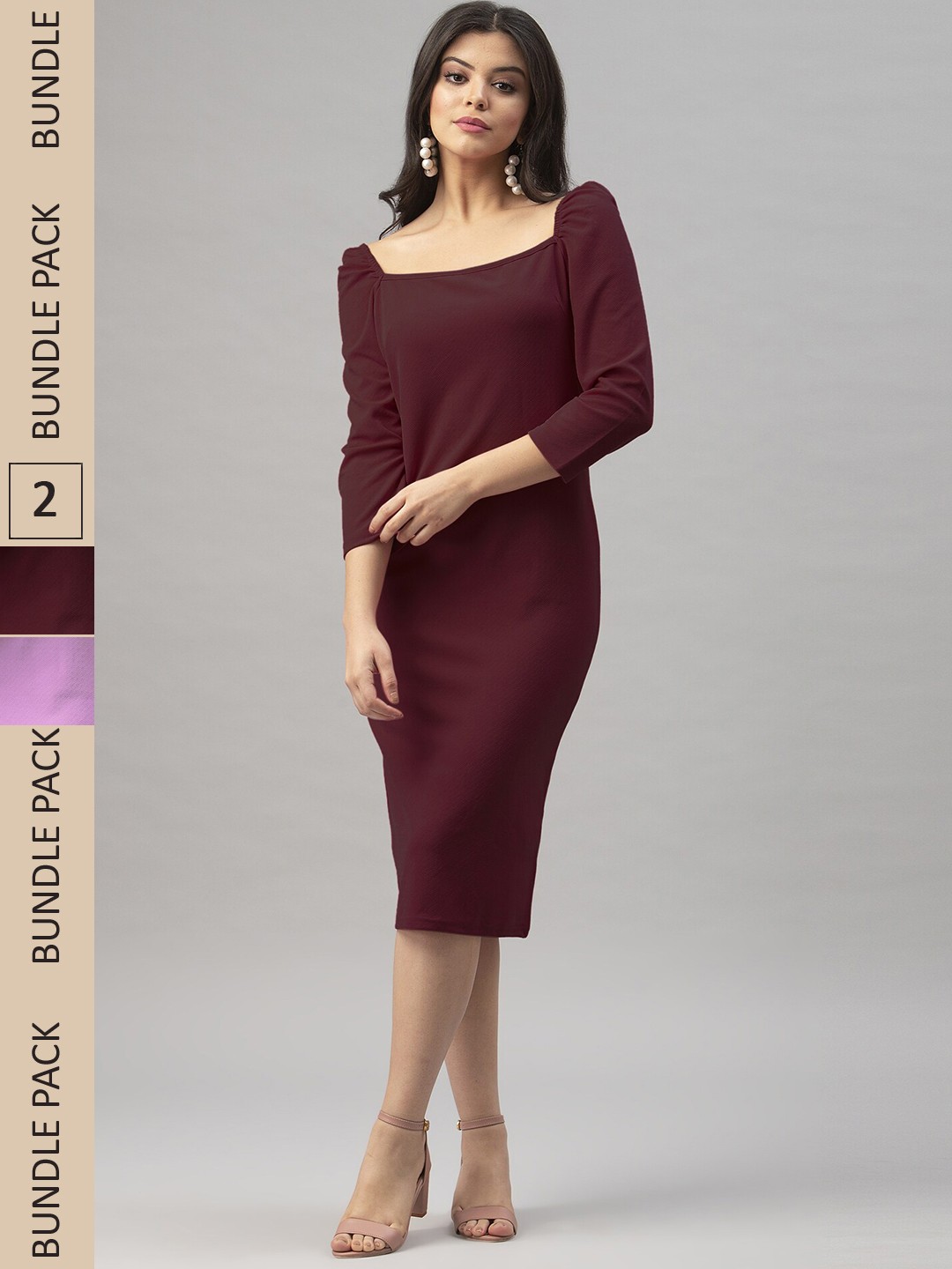 

Selvia Pack Of 2 Square Neck Sheath Midi Dress, Lavender