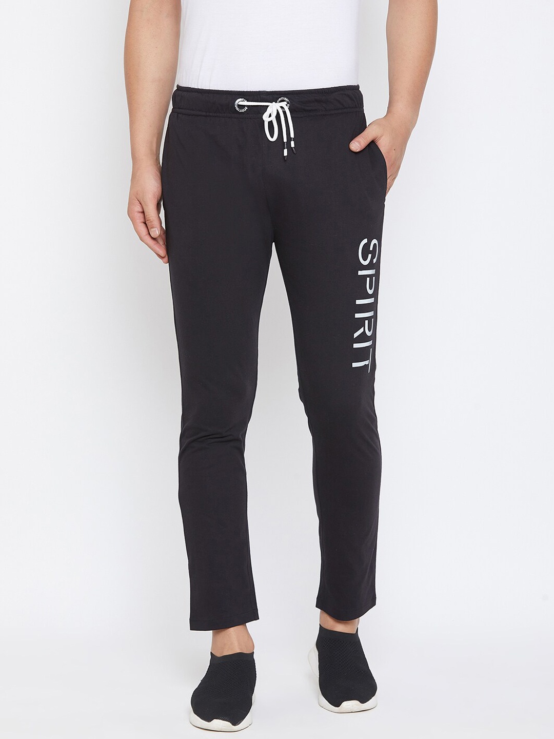 

Spirit Men Regular Fit Mid-Rise Cotton Track Pants, Black