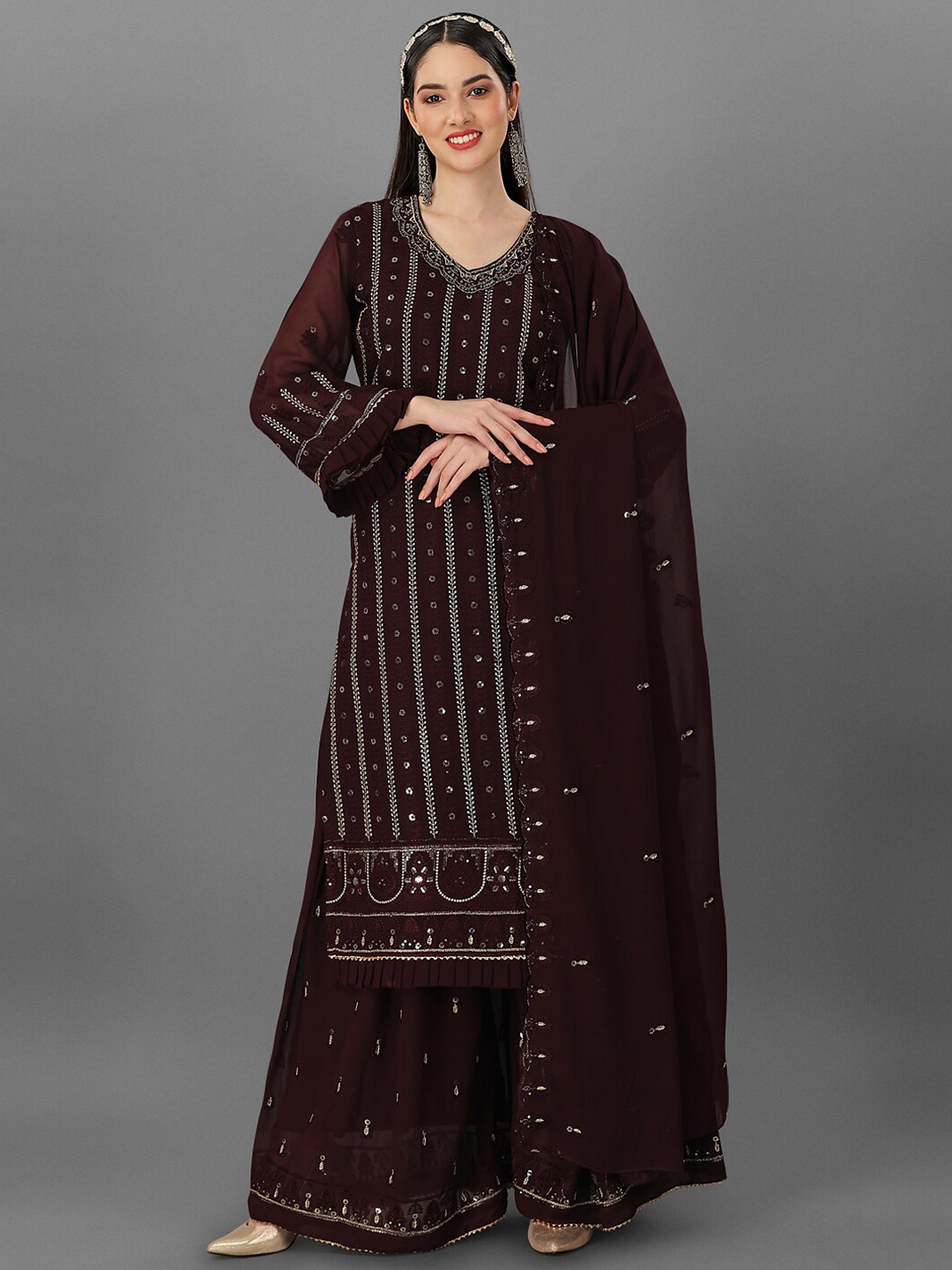 

Angroop Floral Embellished Semi-Stitched Dress Material, Maroon