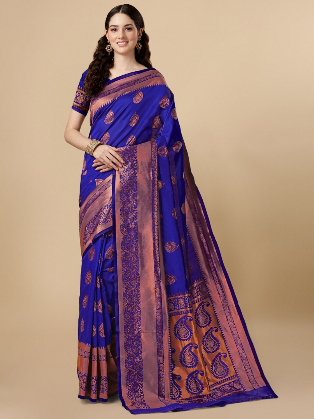 

Wuxi Ethnic Motif Woven Design Zari Pure Silk Banarasi Saree, Blue