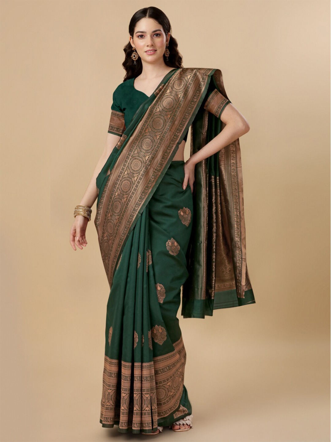 

Wuxi Ethnic Woven Design Zari Pure Silk Banarasi Saree, Green