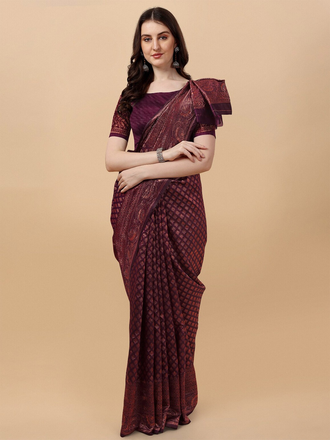 

Wuxi Floral Woven Design Zari Pure Silk Banarasi Saree, Purple