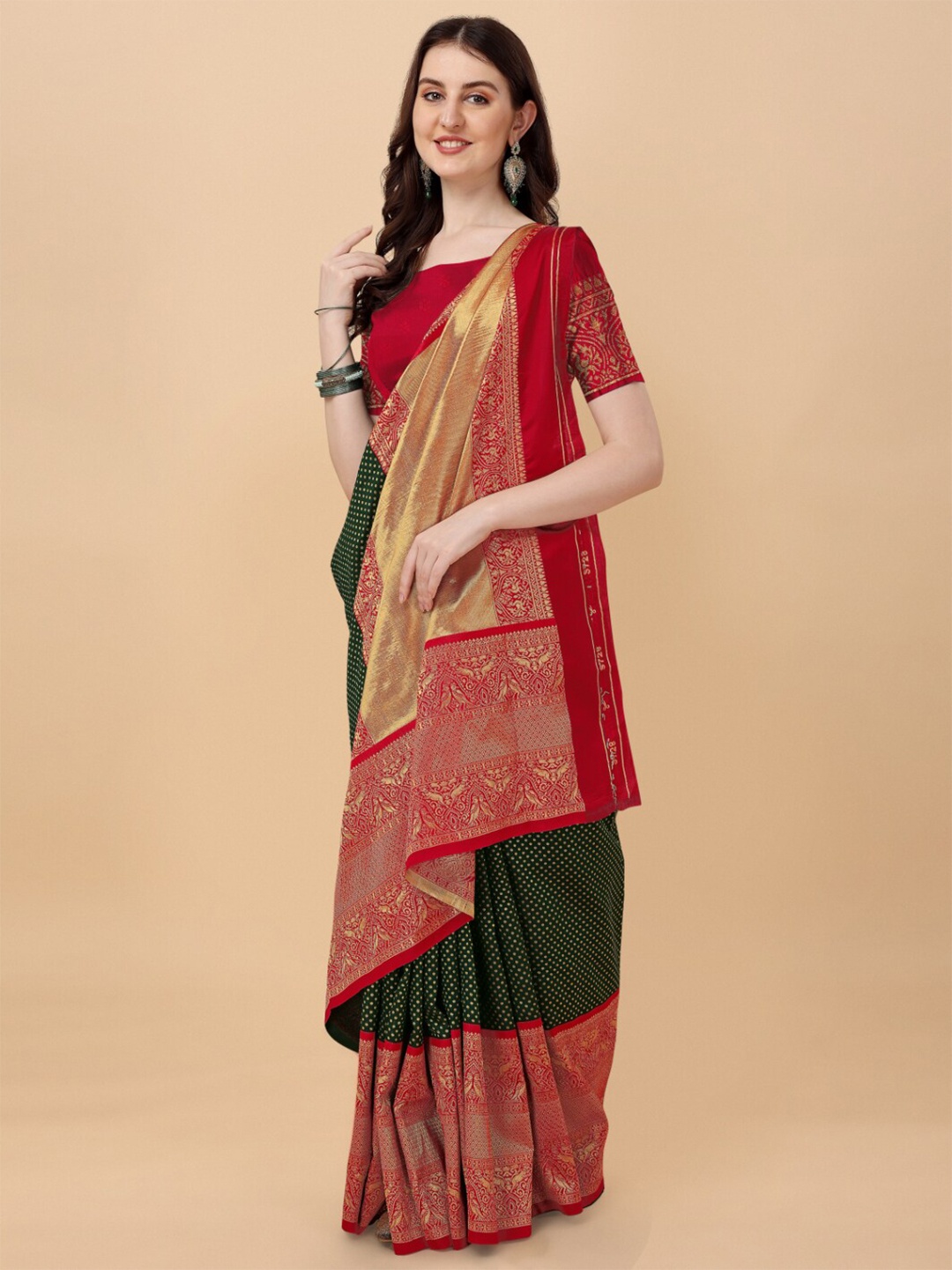 

Wuxi Ethnic Motifs Woven Design Zari Pure Silk Banarasi Saree, Green