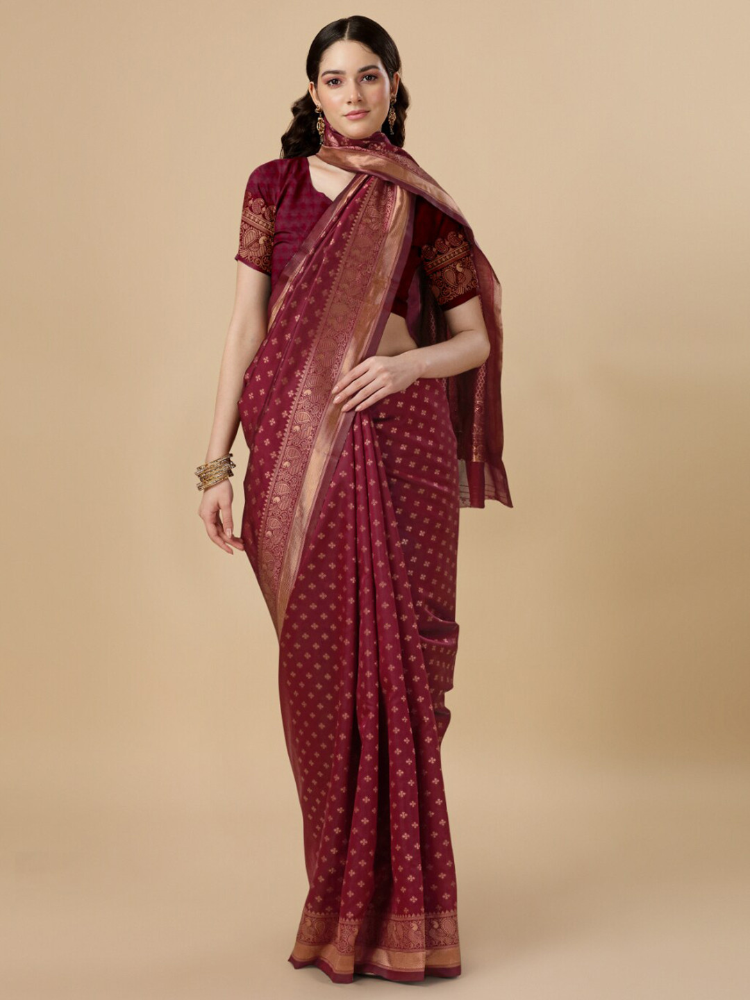 

Wuxi Floral Woven Design Zari Pure Silk Banarasi Saree, Maroon