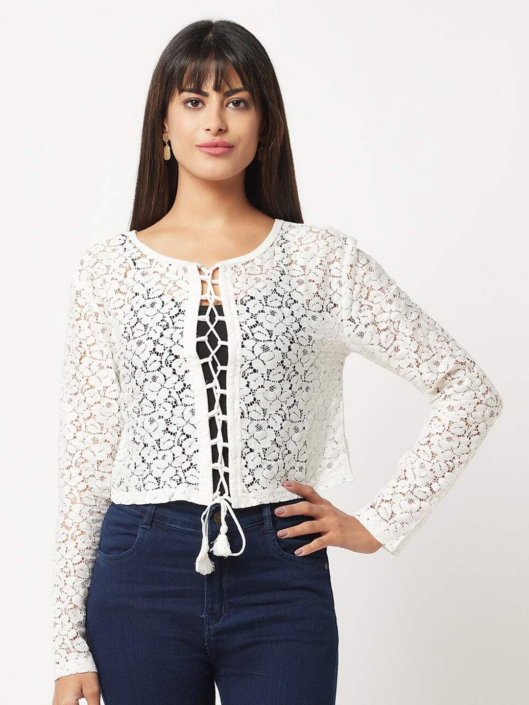 

Espresso Women Tie-Up Shrug, Off white