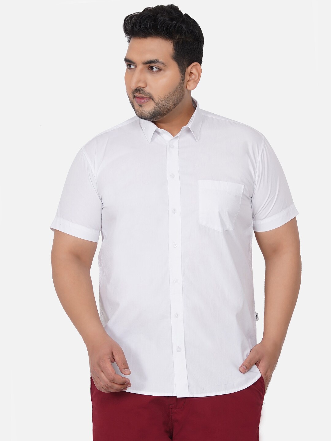 

John Pride Plus Size Short Sleeves Cotton Casual Shirt, White