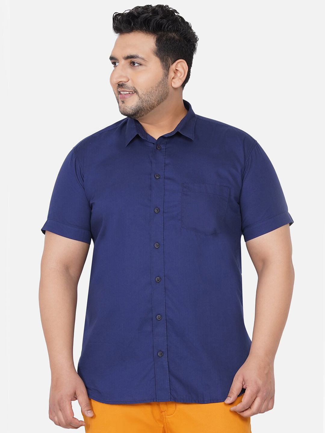 

John Pride Plus Size Short Sleeves Cotton Casual Shirt, Navy blue