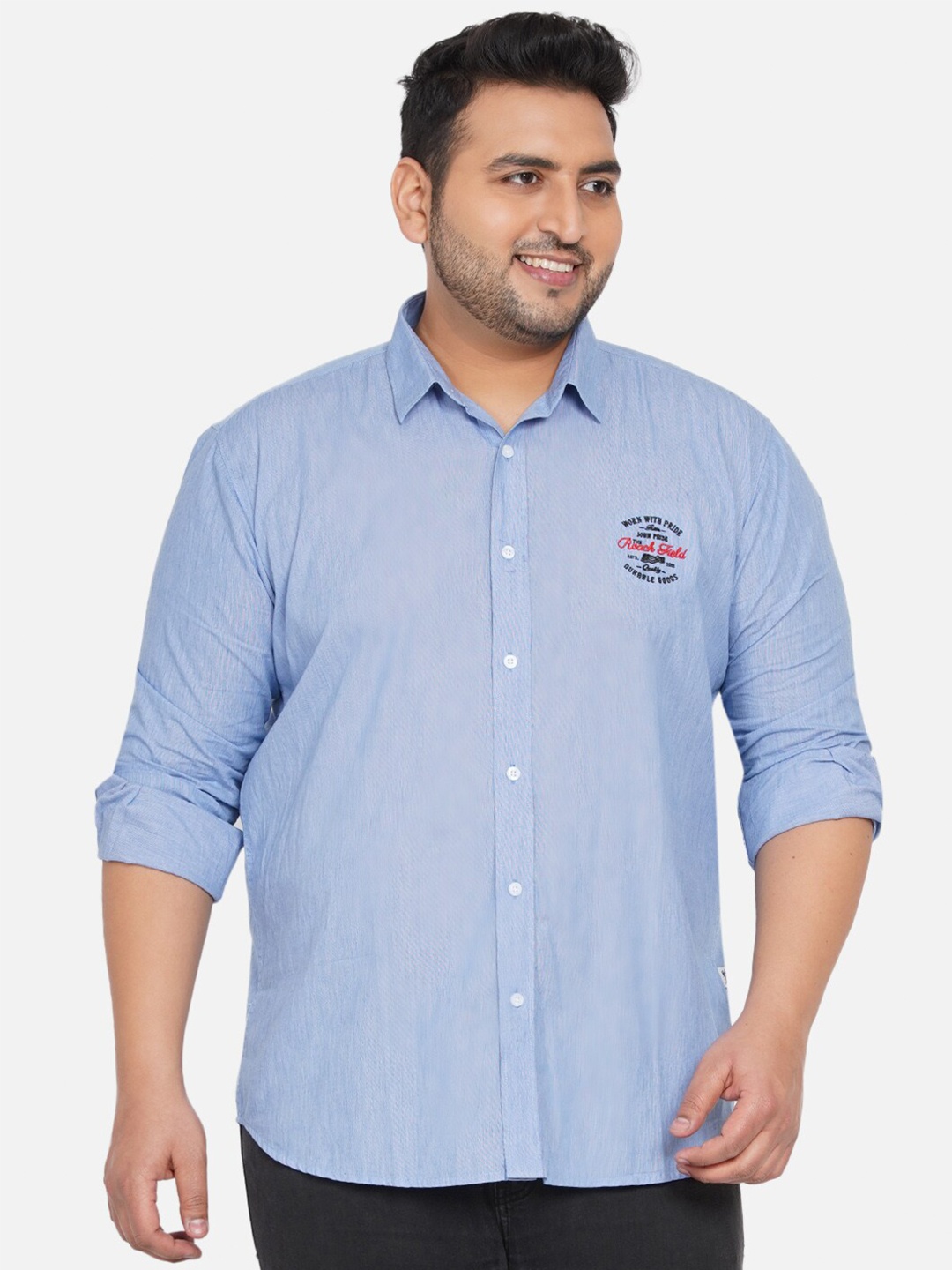 

John Pride Plus Size Spread Collar Cotton Casual Shirt, Blue