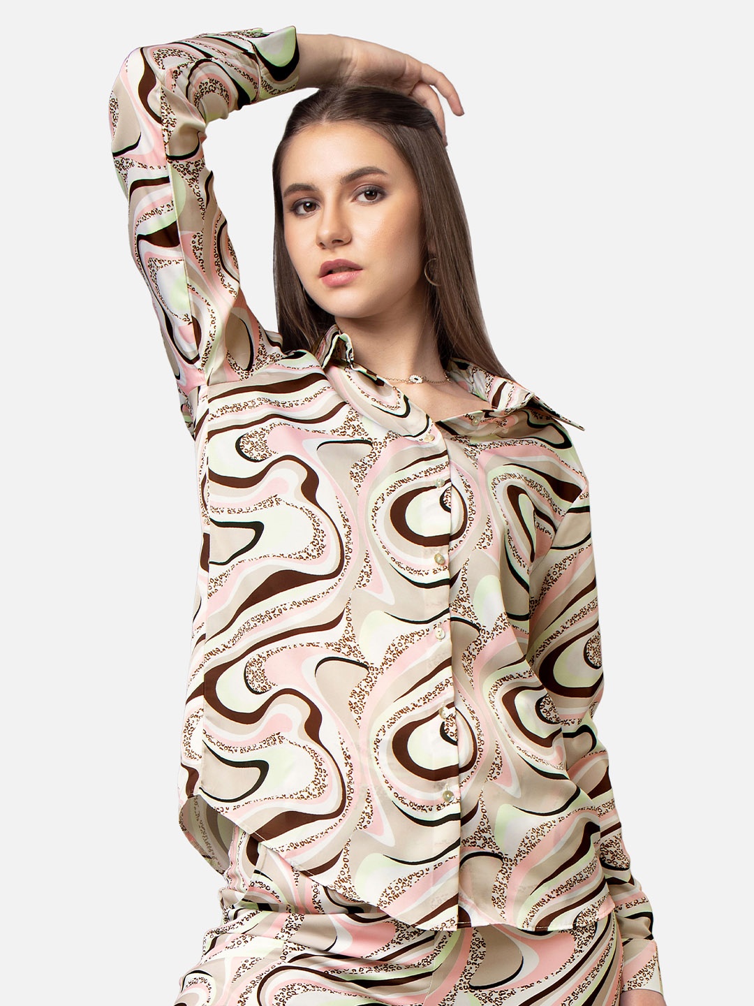 

NEOFAA Women Abstract Printed Opaque Casual Shirt, Pink