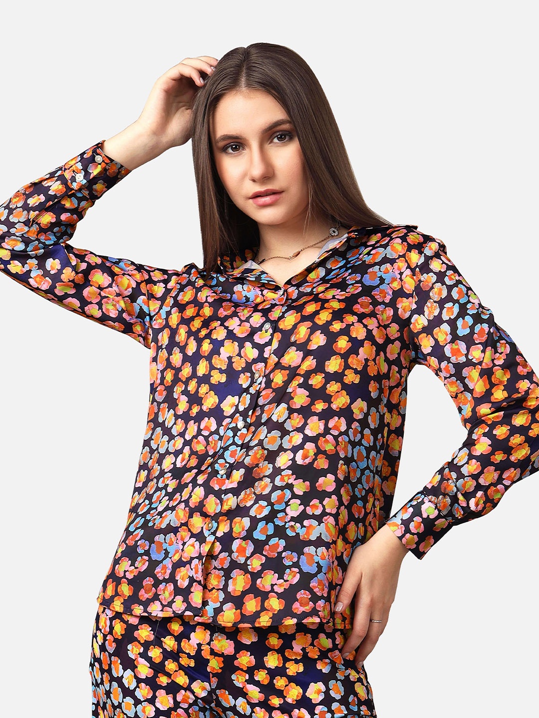 

NEOFAA Women Floral Printed Opaque Casual Shirt, Blue