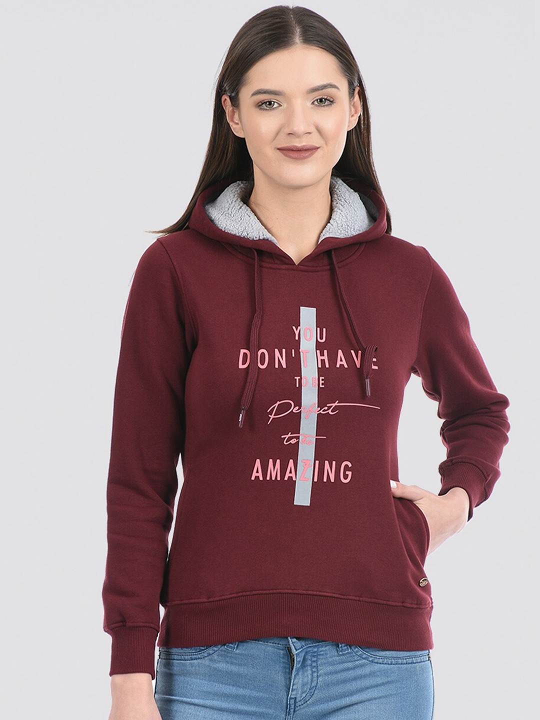 

Cloak & Decker by Monte Carlo Typography Printed Hooded Cotton Sweatshirt, Maroon