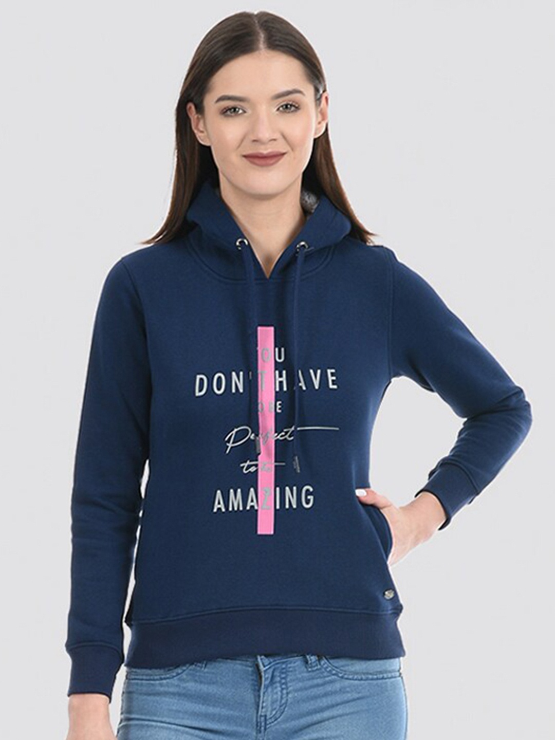 

Cloak & Decker by Monte Carlo Typography Printed Hooded Cotton Sweatshirt, Navy blue