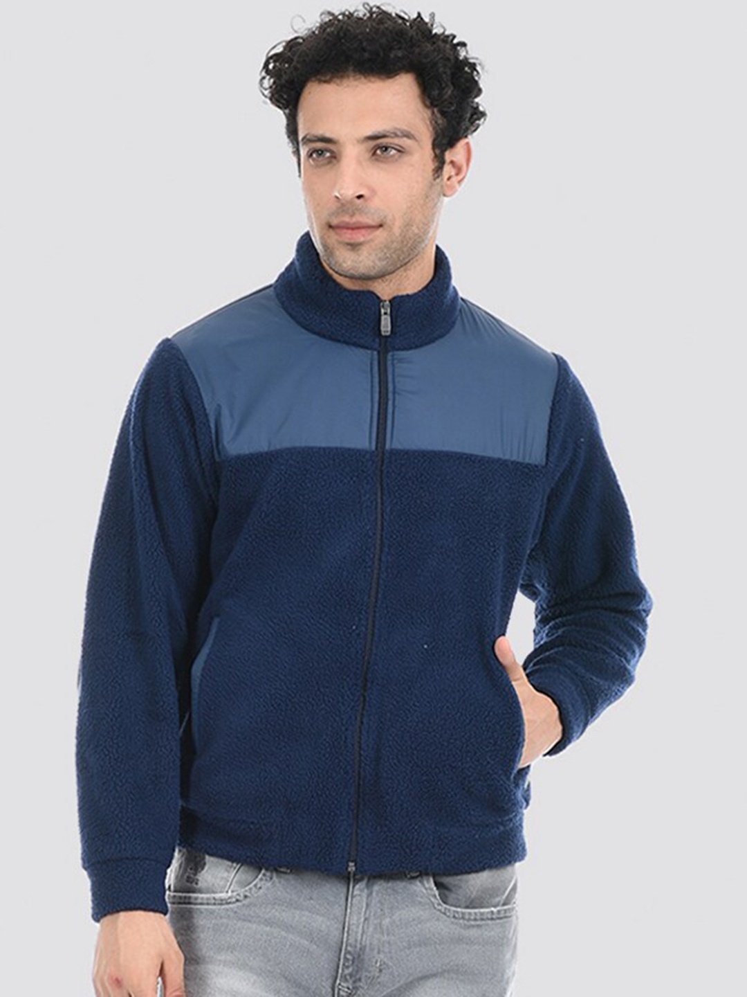 

Cloak & Decker by Monte Carlo Mock Collar Colourblocked Fleece Sweatshirt, Navy blue
