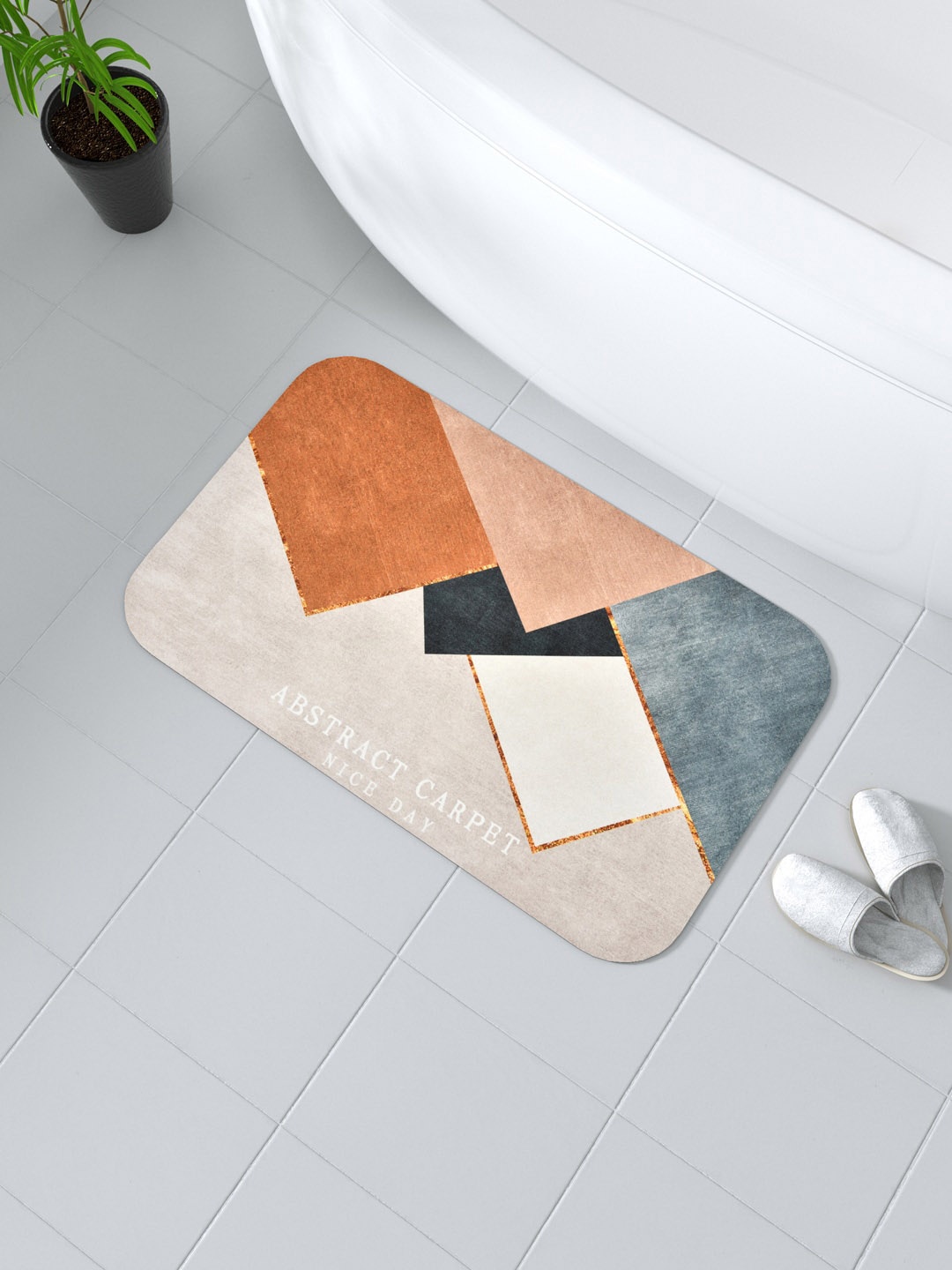 

Clasiko Orange-Colored & Grey Printed Super Absorbent Rectangular Doormat
