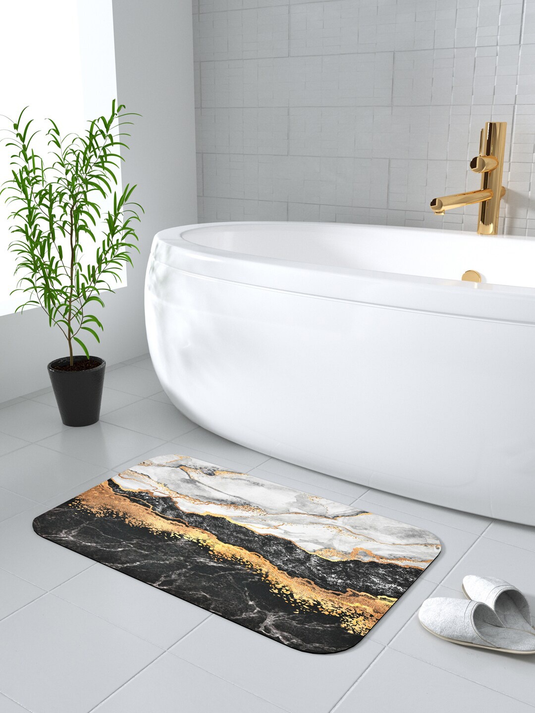 

Clasiko Beige and Black Abstract Printed Anti-Skid Nappa Leather Doormat, Multi