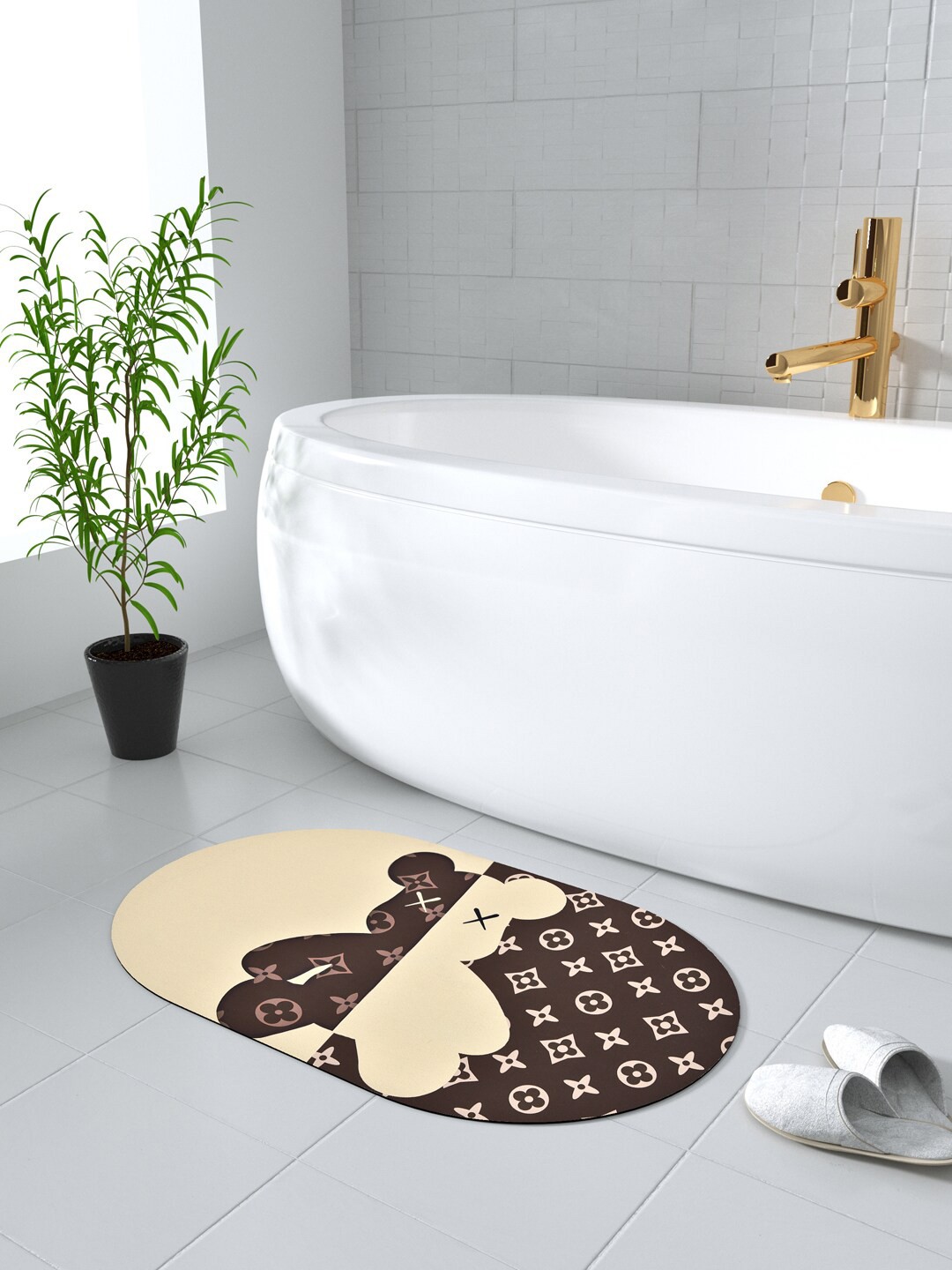 

Clasiko Beige & Brown Printed Super Absorbent Oval Doormat