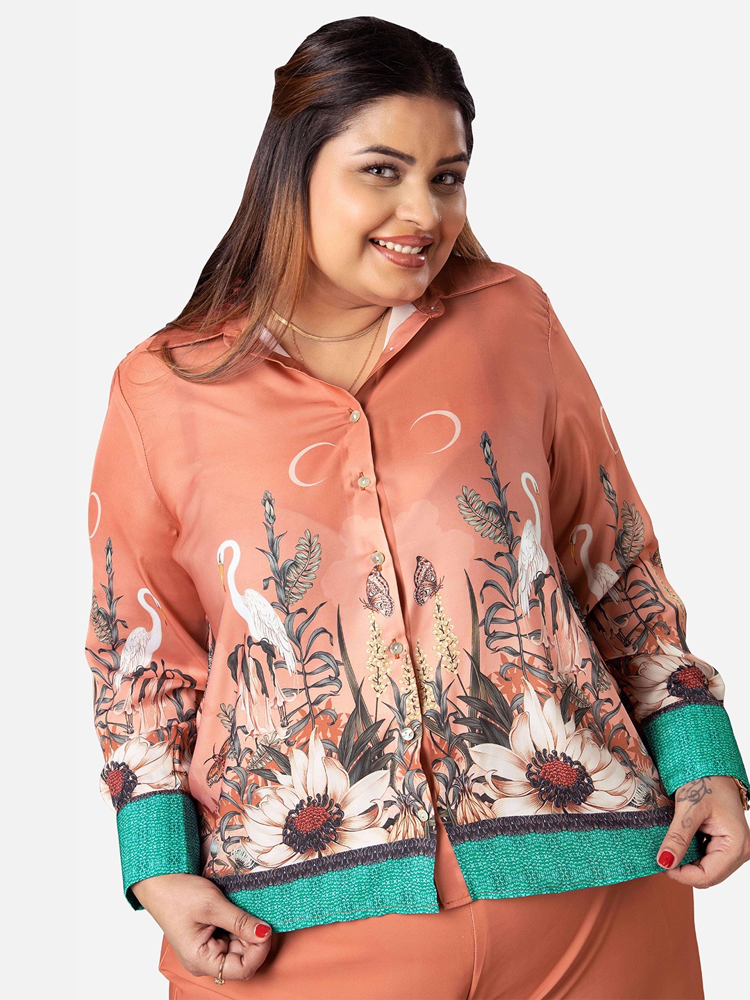 

NEOFAA Floral Printed Spread Collar Casual Shirt, Orange