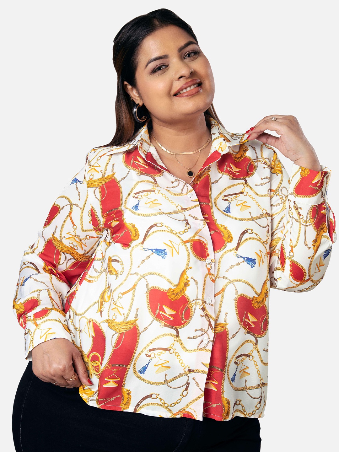 

NEOFAA Plus Size Ethnic Mofits Printed Casual Shirt, White