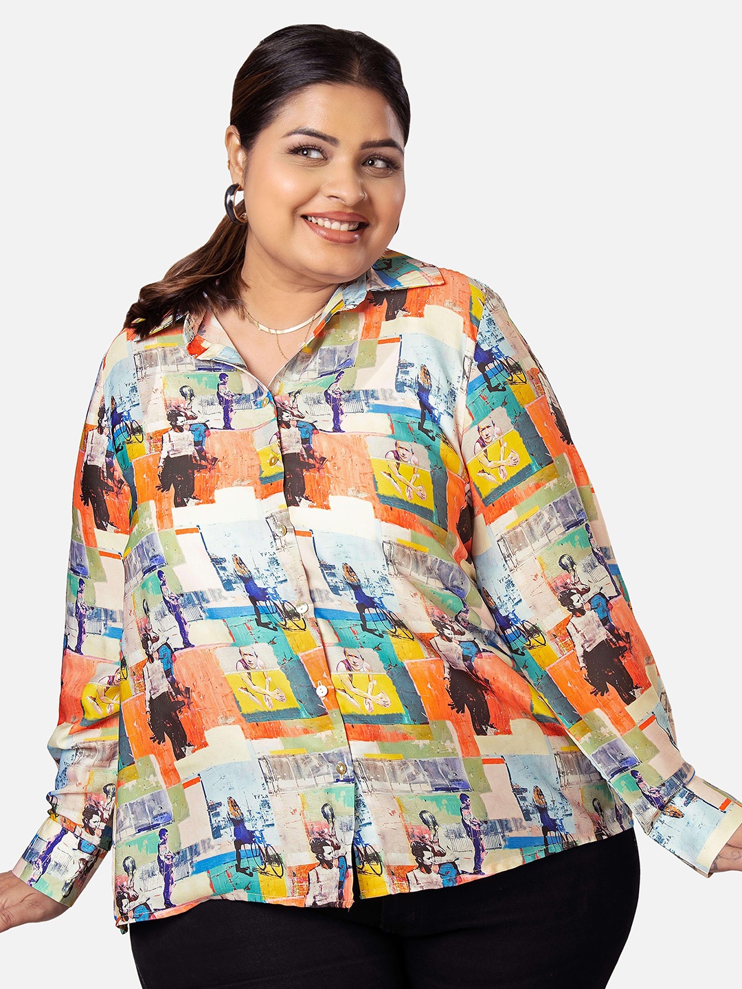 

NEOFAA Plus Size Abstract Printed Casual Shirt, Red