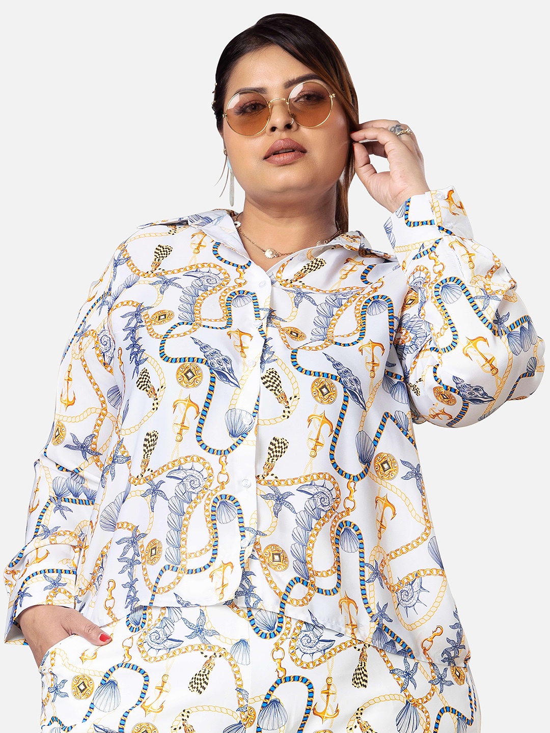 

NEOFAA Plus Size Ethnic Mofits Printed Casual Shirt, White