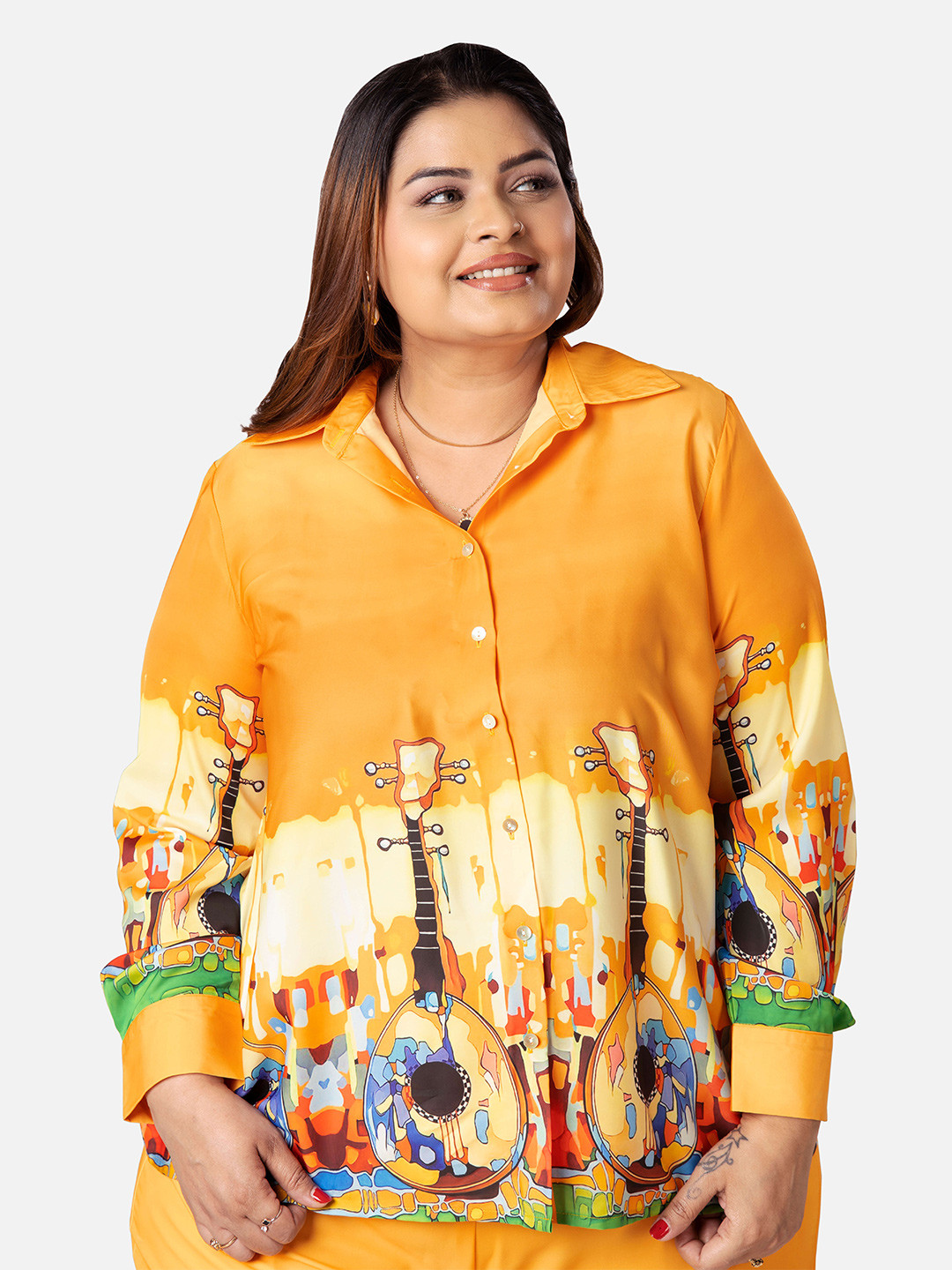 

NEOFAA Plus Size Graphic Printed Casual Shirt, Yellow