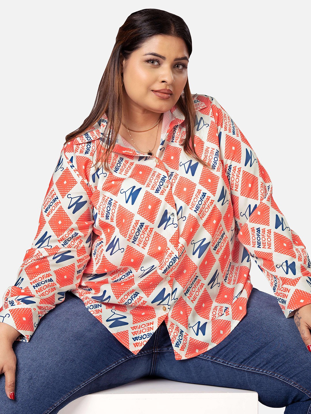 

NEOFAA Plus Size Typography Printed Casual Shirt, White