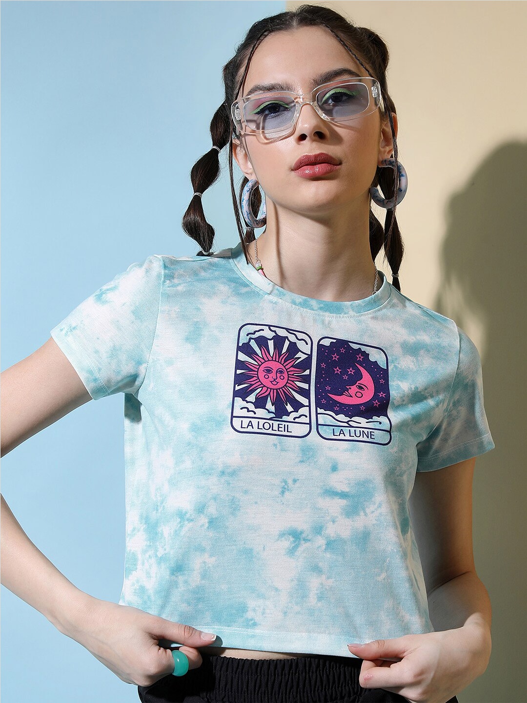 

Tokyo Talkies Graphic Printed Knitted Crop T-Shirt, White