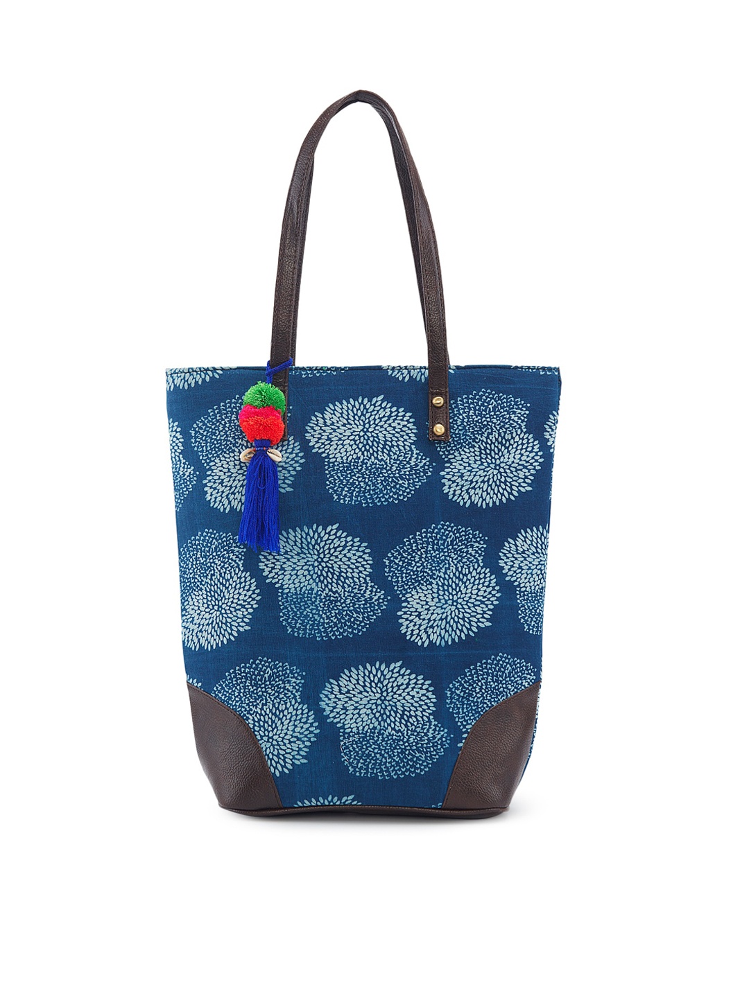 

NEPRI Floral Printed Shopper Tote Bag With Tasselled, Navy blue