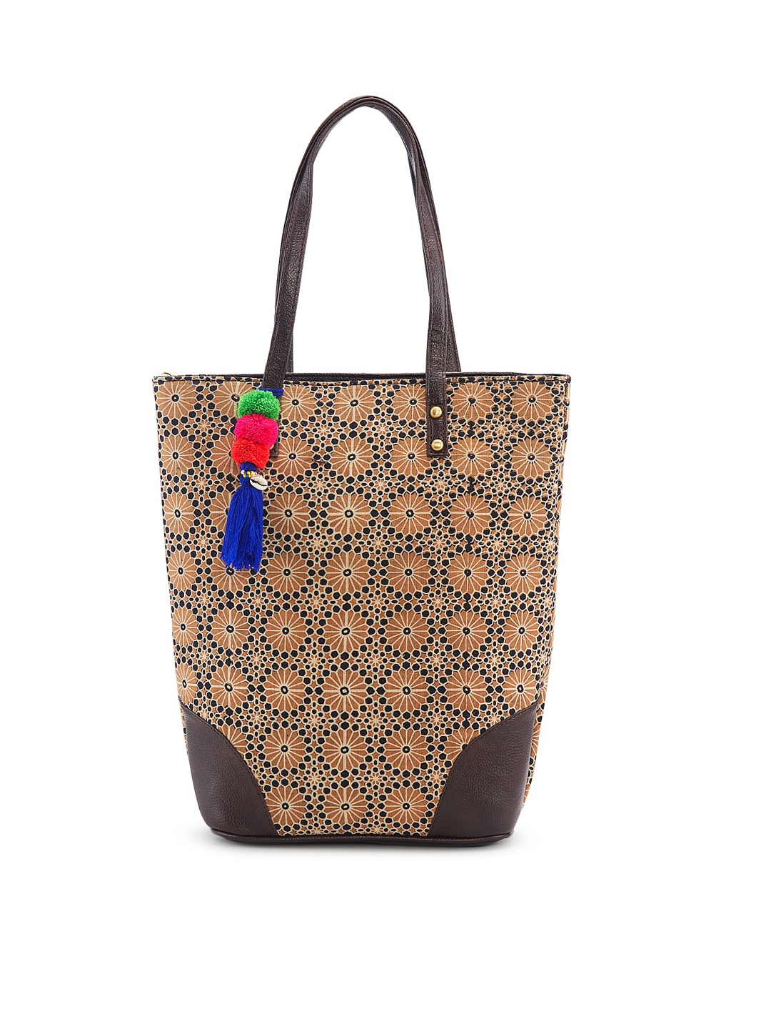 

NEPRI Floral Printed Shopper Tote Bag With Tasselled, Brown