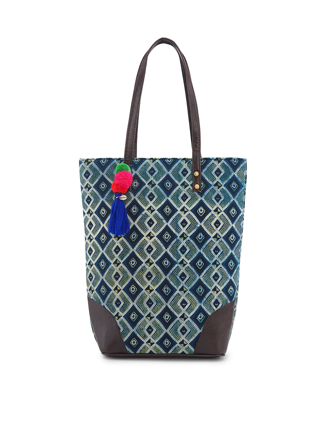 

NEPRI Geometric Printed Shopper Tote Bag With Tasselled, Blue
