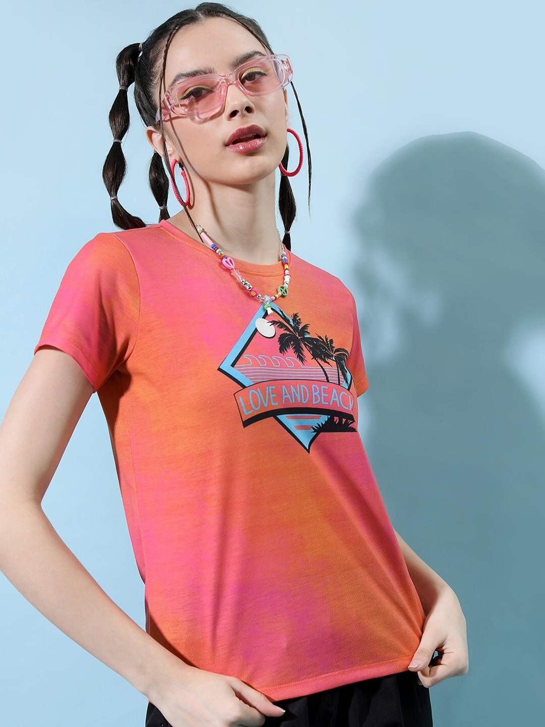 

Tokyo Talkies Graphic Printed Round Neck T-shirt, Orange